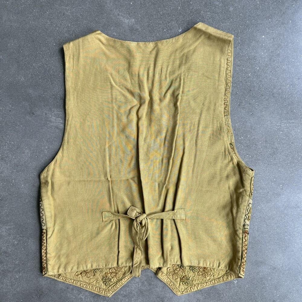 Boho Embroidered Festival Vest Mustard Gold Floral Tapestry Indie Top‎ Women - Picture 7 of 10